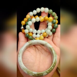 Natural Burmese Jadeite A jade, Chinese dragon Bangle and Necklace